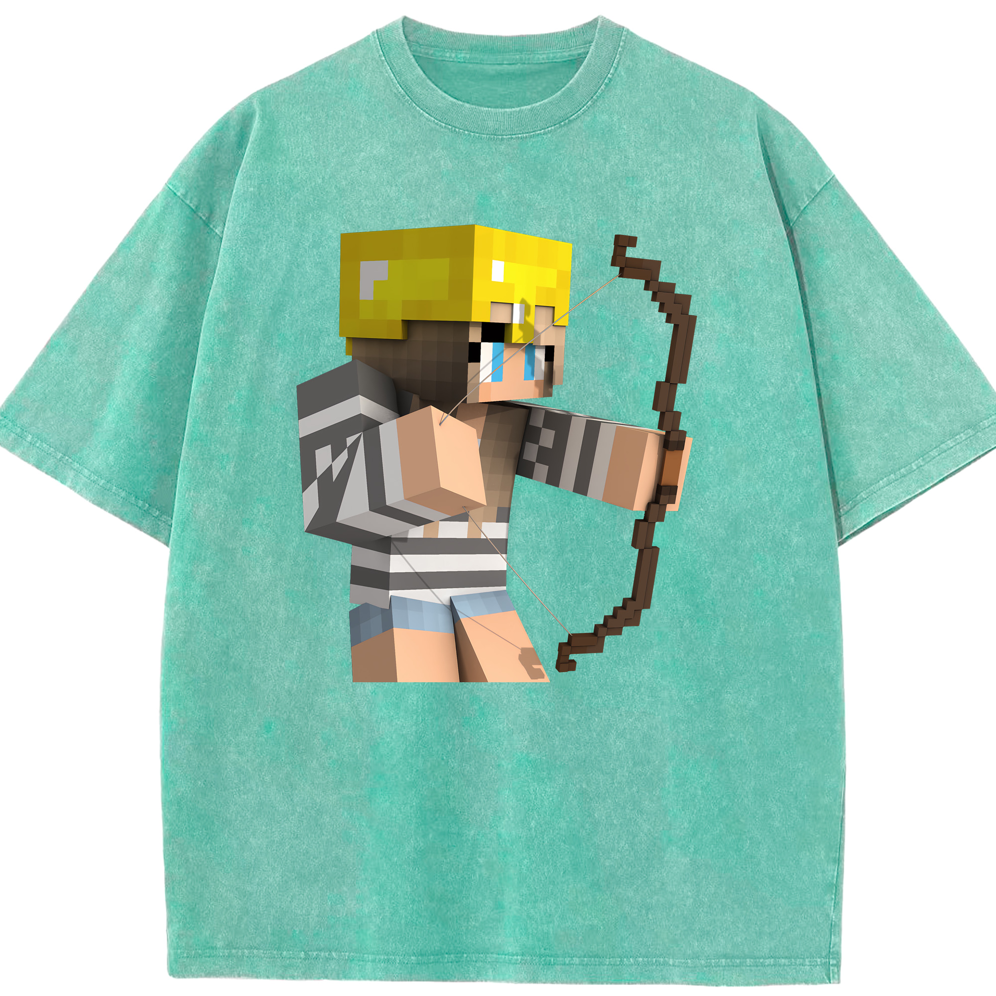 （画像用） マインクラフト ブロックの世界 Minecraft MC Block world 綿100% ヴィンテージ風 半袖Tシャツ（フロントプリント）